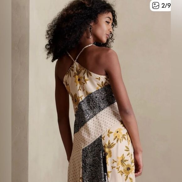 Banana republic women’s xl assymetrical hem maxi dress patchwork mixed media - Picture 3 of 8